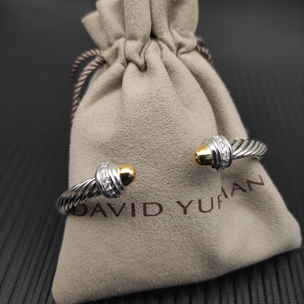 ✨David Yurman Two-Tone Cable Open Cuff Bracelet - Silver and Gold - Picture 3 of 6